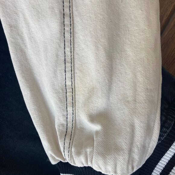 ZARA Varsity Bomer Letterman Jacket Limited Girls Large 13-14 Black DENIM Crop - Picture 8 of 10